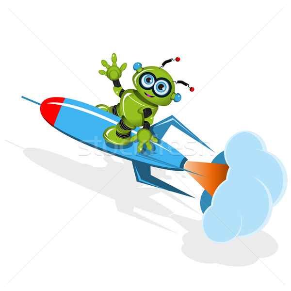 Green robot on the rocket Stock photo © brux
