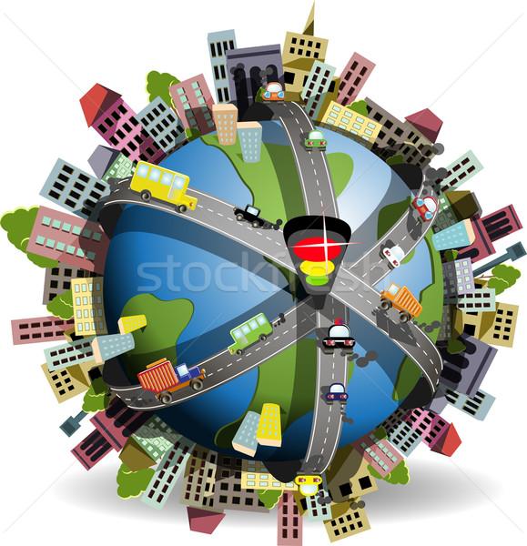 Illustratie Blauw wereldbol netwerk auto Stockfoto © brux