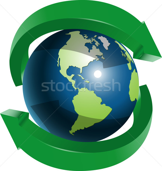 Stock fotó: Földgömb · kettő · zöld · nyilak · illusztráció · körül