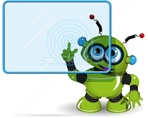 [[stock_photo]]: Vert · robot · écran · illustration · bleu · fond