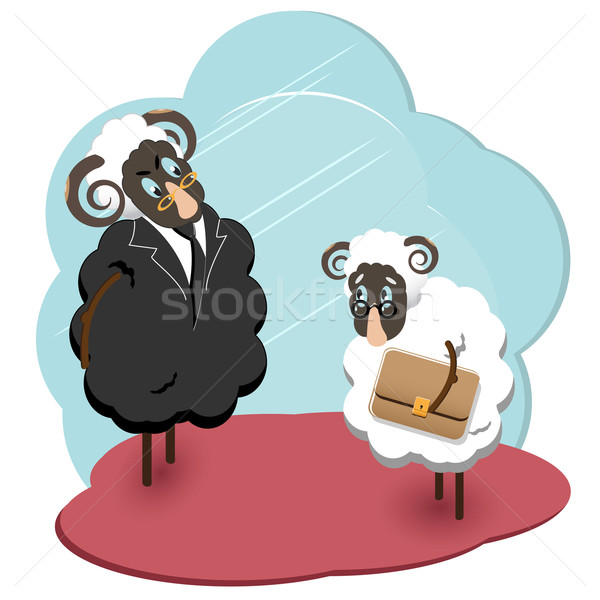 Illustration schwarz weiß Schafe blau Bauernhof Manager Stock foto © brux