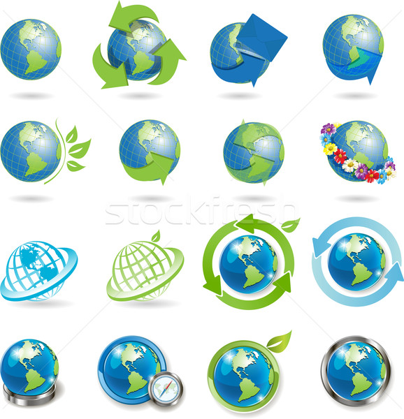 Iconos mundo dieciséis blanco Internet tierra Foto stock © brux