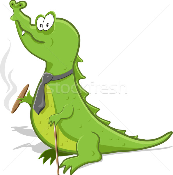 Foto stock: Crocodilo · ilustração · verde · charuto · caminhada · vara