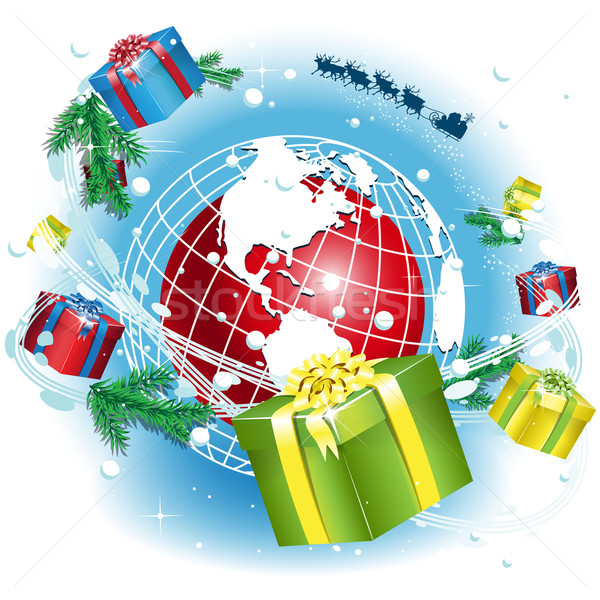 Crăciun ilustrare mos craciun Cadouri in jurul glob Imagine de stoc © brux