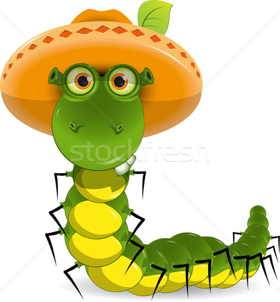 毛蟲 帽子 插圖 綠色 葉 橙 商業照片 © brux