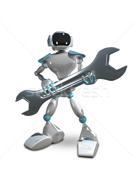 Stockfoto: 3d · illustration · robot · sleutel · witte · computer · technologie