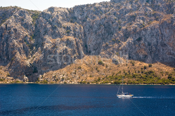 Yacht in front of a mountain Stock photo © bryndin
