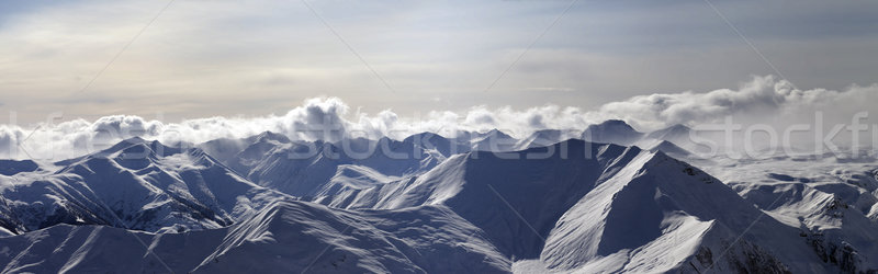 Stock fotó: Panoráma · este · hegyek · Kaukázus · Grúzia · égbolt