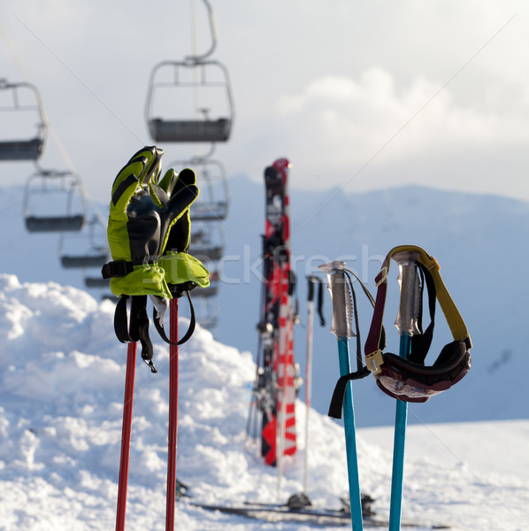 Protective sports equipments on ski poles at ski resort Stock photo © BSANI