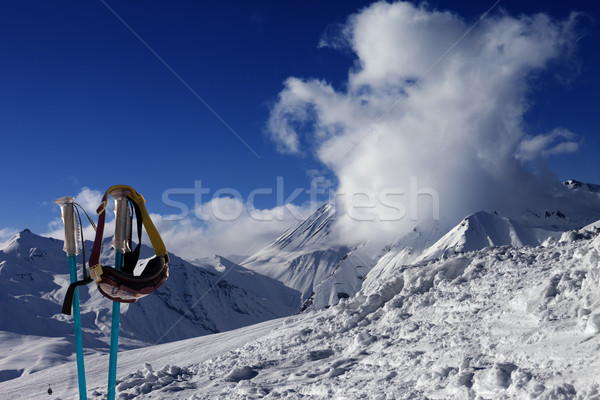 Ski mask on ski poles and off-piste slope Stock photo © BSANI
