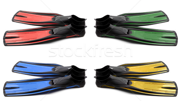 Set of multicolored flippers for diving on white background Stock photo © BSANI