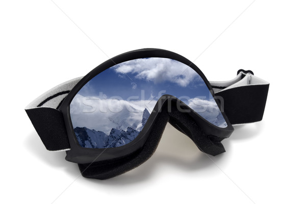 Skibrille Reflexion bewölkt Berge isoliert weiß Stock foto © BSANI