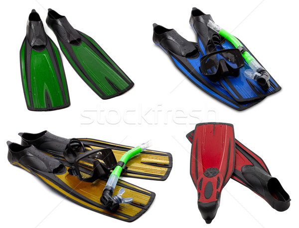 Set of multicolored flippers, masks, snorkel for diving with wat Stock photo © BSANI