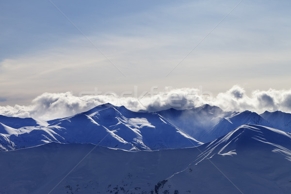 Foto stock: Invierno · montanas · luz · del · sol · nubes · cáucaso