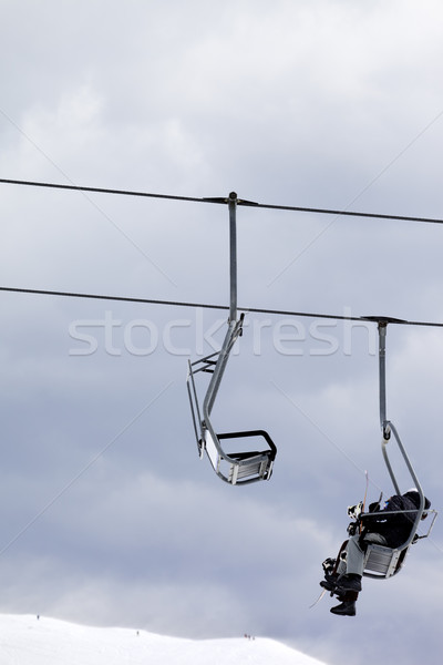 Stockfoto: Stoel · lift · grijs · winderig · dag · kaukasus