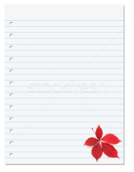 Notebook paper with red autumn virginia creeper leaf in corner Stock photo © BSANI