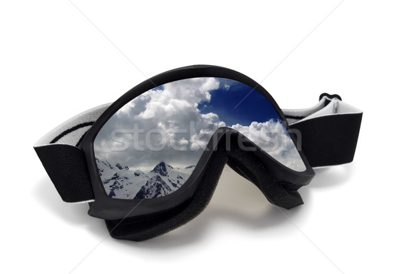 Skibrille Reflexion bewölkt Berge isoliert weiß Stock foto © BSANI