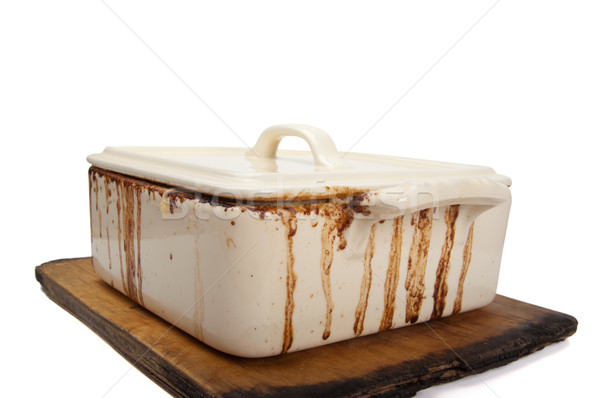 Dirty ceramic pot for stove on old kitchen board Stock photo © BSANI