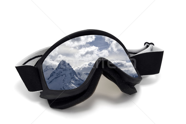 Skibrille Reflexion Schnee Berge isoliert weiß Stock foto © BSANI