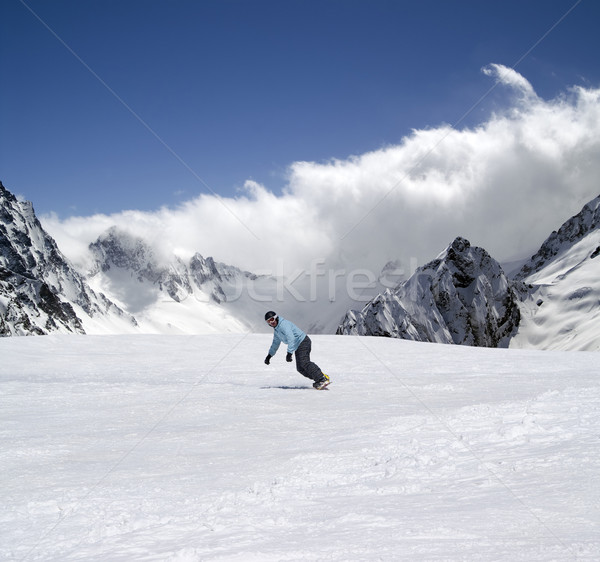 Stock fotó: Snowbordos · emelkedő · Kaukázus · hegyek · természet · hegy