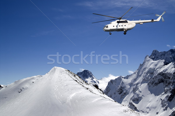 [[stock_photo]]: Hélicoptère · montagnes · paysage · glace · hiver · bleu