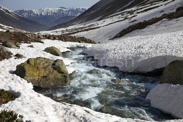 Fluss Schnee Brücken Frühling Berge Sonne Stock foto © BSANI