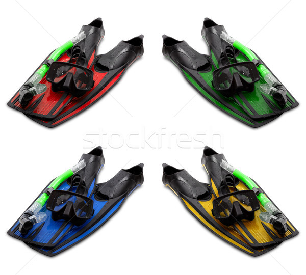 Set of multicolored mask, snorkel and flippers Stock photo © BSANI