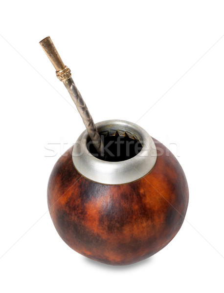 Calabash gourd with bombilla on white background Stock photo © BSANI