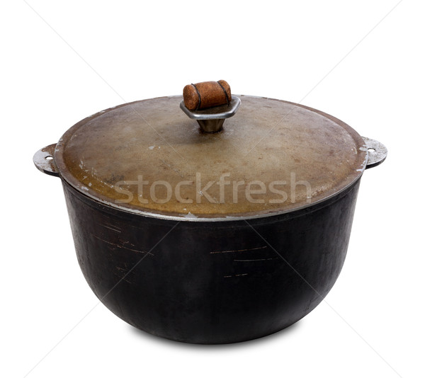 Vieux noir pot blanche isolé métal Photo stock © BSANI