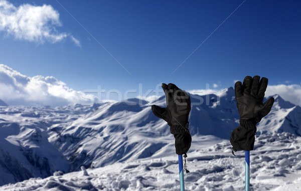 Gloves on ski poles and snowy mountain  Stock photo © BSANI