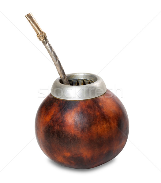 Calabash with bombilla on white background Stock photo © BSANI