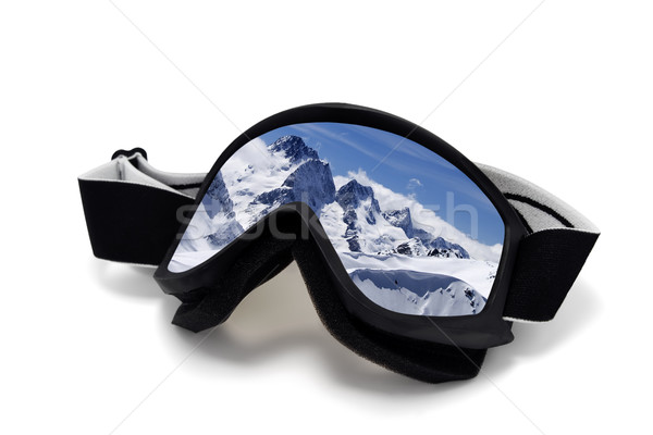 Skibrille Reflexion Winter Berge isoliert weiß Stock foto © BSANI