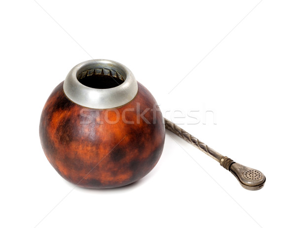 Calabash gourd and bombilla on white background Stock photo © BSANI