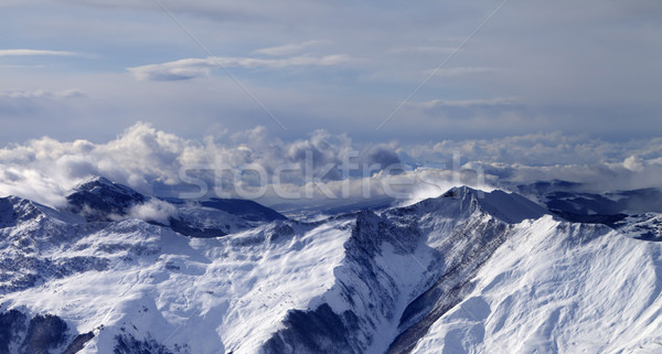 Foto stock: Panorâmico · ver · inverno · montanhas · nuvens · cáucaso