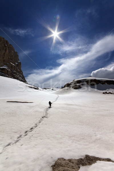 Hiker in snowy mountains Stock photo © BSANI