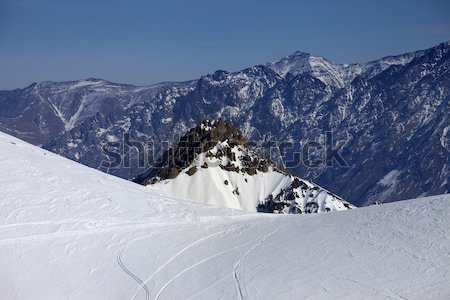Trace from ski and snowboards on off-piste slope Stock photo © BSANI