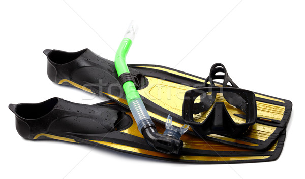 Mask, snorkel and flippers with water drops Stock photo © BSANI