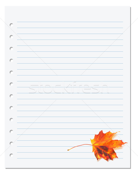 Notebook paper with autumn orange maple leaf on white Stock photo © BSANI