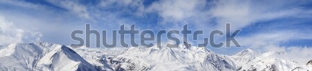 ストックフォト: 冬 · 山 · 風 · 日 · パノラマ · コーカサス