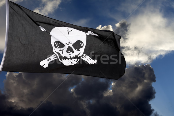 Stock foto: Piraten · Flagge · Gewitterwolken · Kreuz · blau