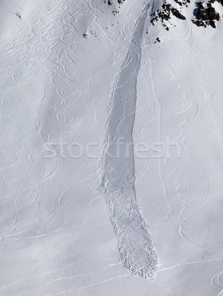 Stock photo: Off piste slope with trace of skis, snowboarding and avalanche