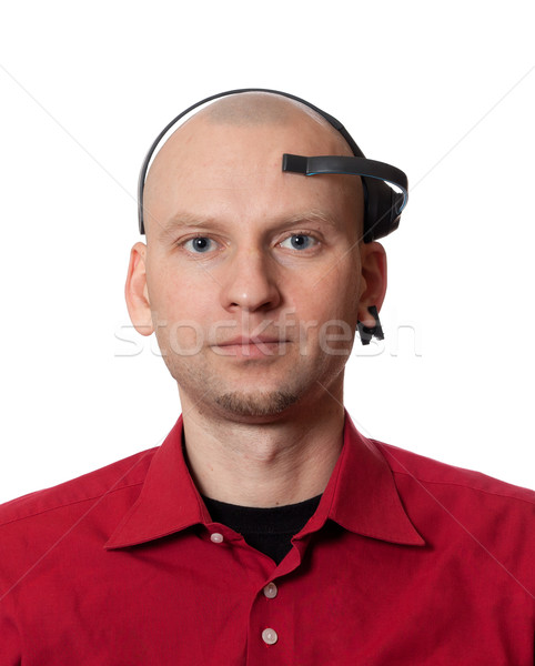 Portret jonge man hoofdtelefoon hoofd geïsoleerd witte Stockfoto © BSANI