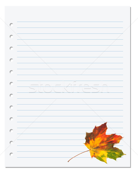 Notebook paper with multicolor autumn maple leaf on white Stock photo © BSANI