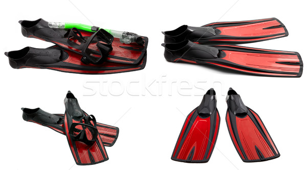 Set of red swim fins, mask and snorkel for diving Stock photo © BSANI