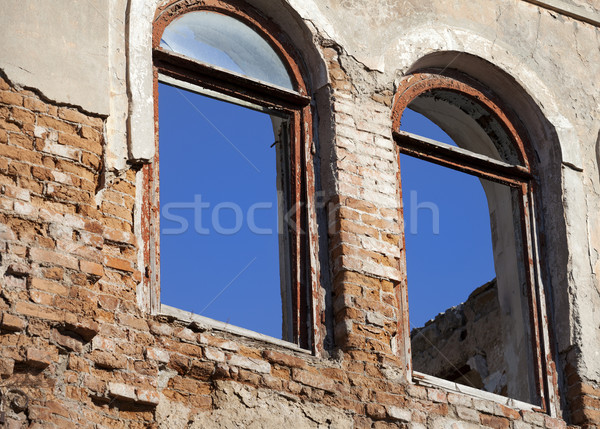 Stock foto: Backsteinmauer · alten · zerstört · Haus · defekt · Fenster