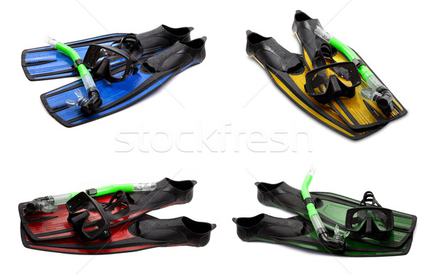 Set of multicolor swim fins, mask and snorkel for diving on whit Stock photo © BSANI