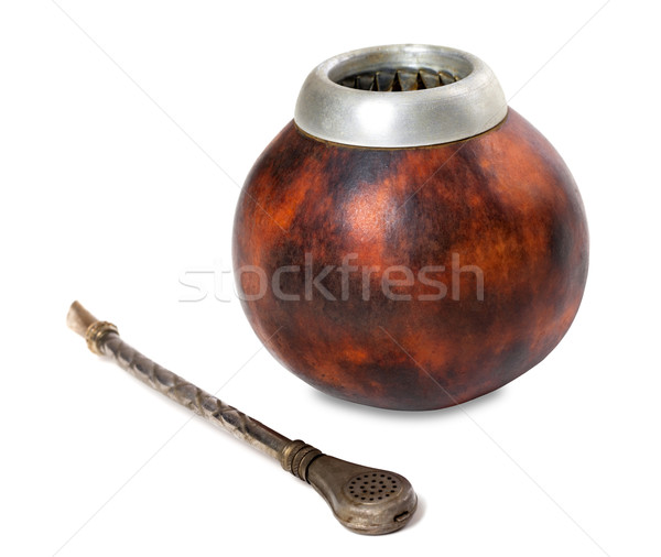 Calabash gourd and bombilla on white background Stock photo © BSANI