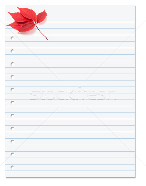 Notebook paper with red autumn virginia creeper leaf in corner Stock photo © BSANI