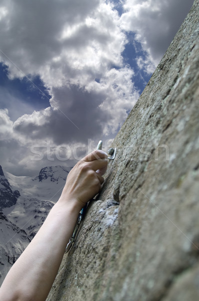 Climber's hand with quick-draws Stock photo © BSANI