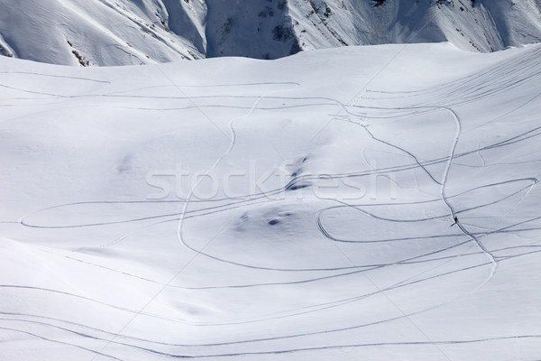 View on snowy off piste slope with trace from ski and snowboards Stock photo © BSANI